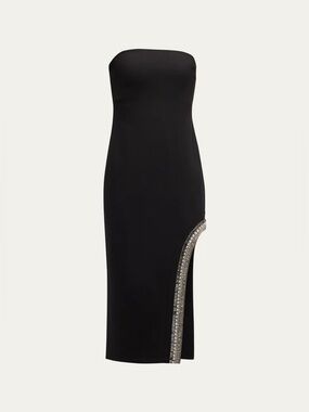 Cinq a Sept 
Sammy Multi-Rhinestone Strapless Slit Midi Dress